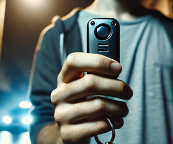 Man holding a personal alarm